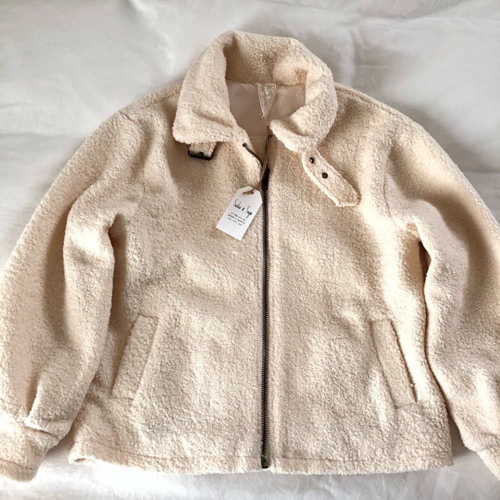 NEW Teddy Sherpa Jacket, Sadie & Sage, Sz Small, Cream / Off White